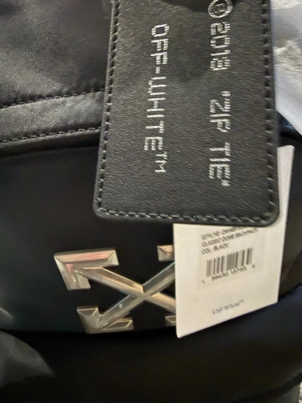 Off-White Black Zip Backpack Men's Solid Pattern Adjustable Strap Travel Casual